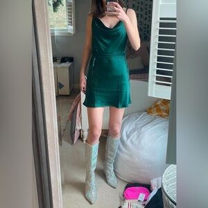 Satin Slip Dress Green (XS) Motel Rocks Party Dress